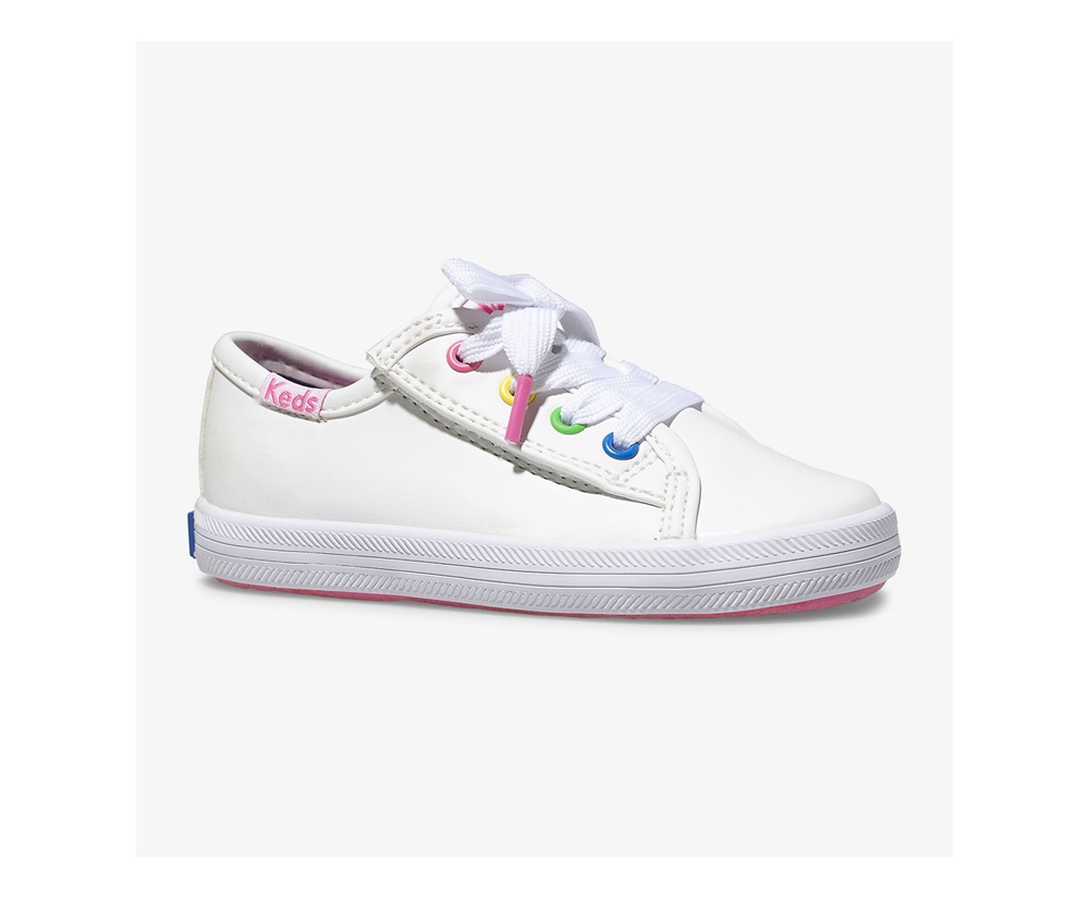 Πανινα Παπουτσια Παιδικα - Keds Kickstart Multi-Color Eyelets Jr. - Λευκα - NQBKE0467